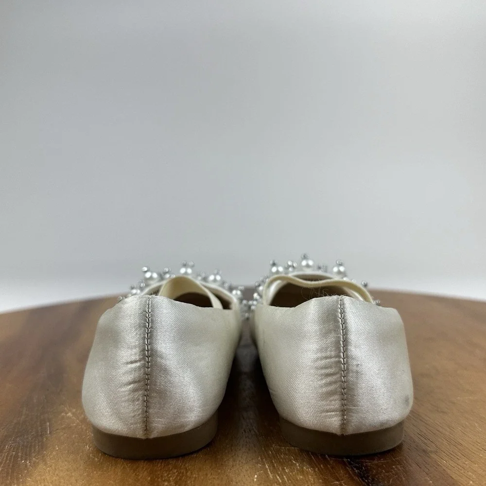 Little Kids Girls Dream Pairs Ivory Satin Beaded Mary Jane Ballet Flats Size 7 C